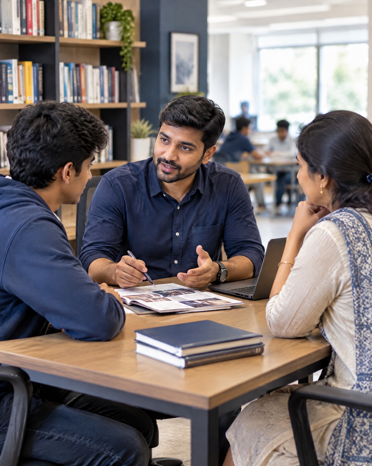 A counsellor speaking with a student and parent